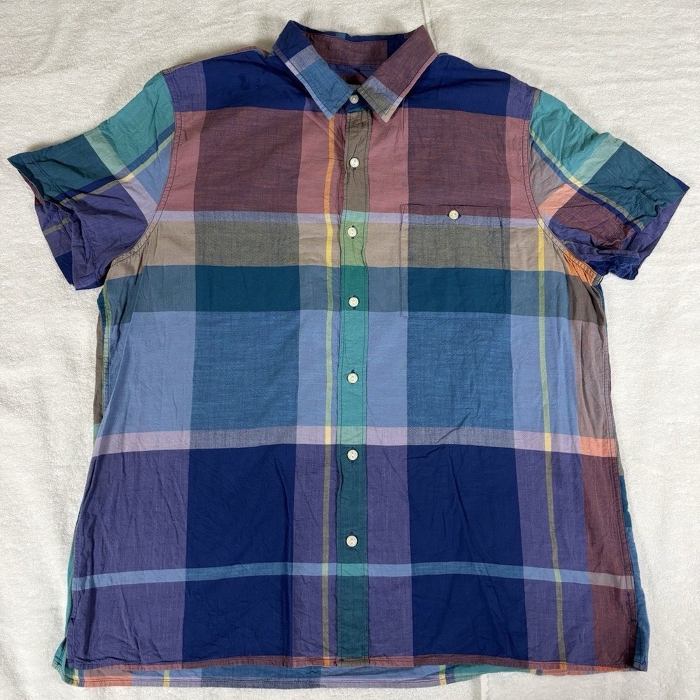 American Eagle Mens XL Multicolor Plaid Short Sleeve Button Down Shirt Cotton